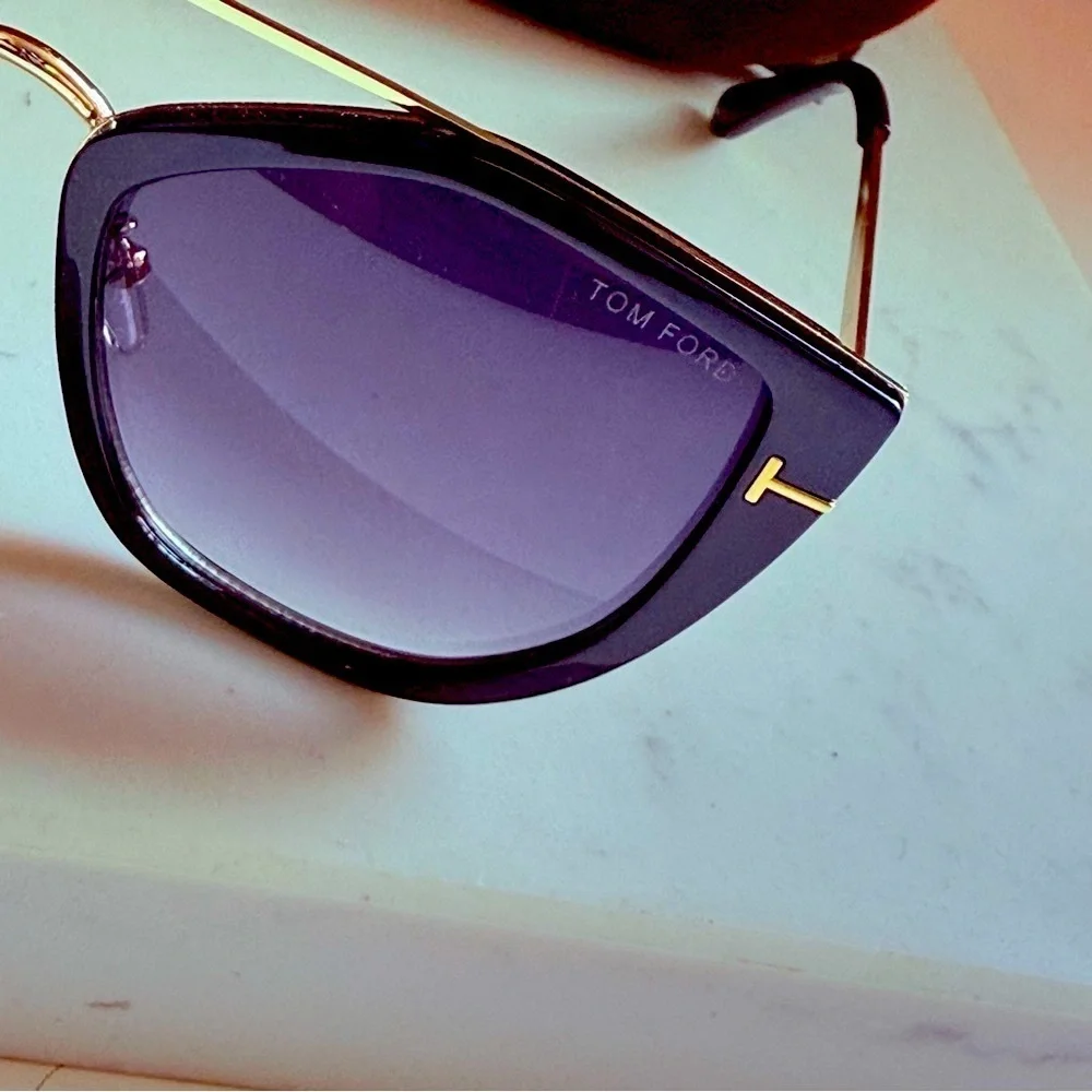 Tom Ford Women’s Dahlia Geometric Black and Gold 55 mm Sunglasses/Case